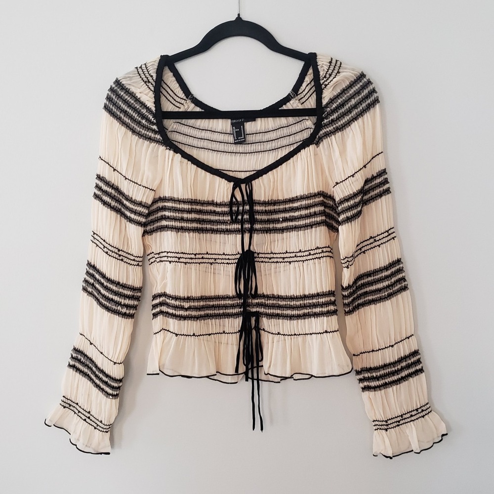 Forever 21 Romantic‎ Boho Top MEDIUM Coquette Festival Ren Fair Smocked Sequins